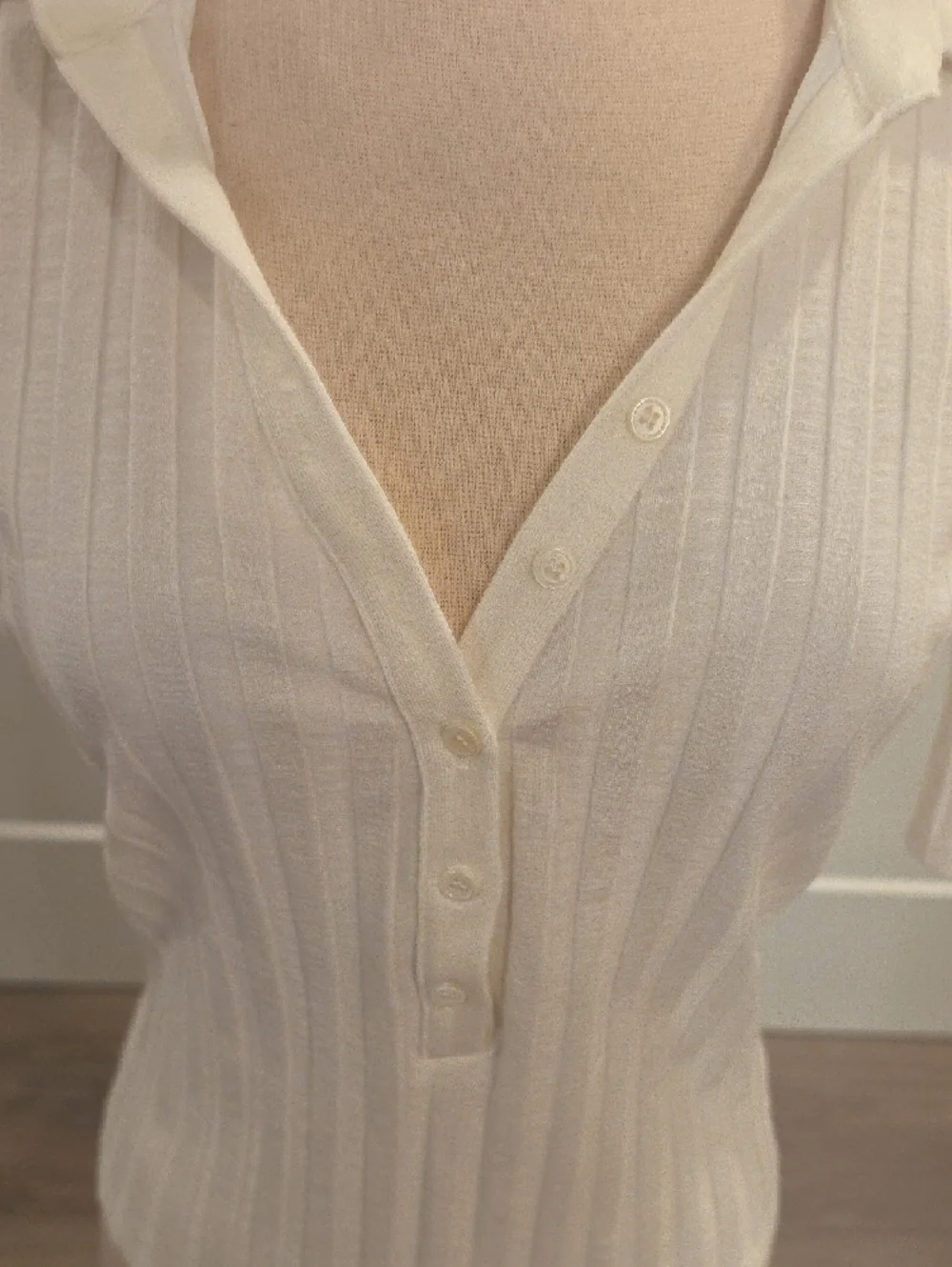 Jonathan Simkhai Cream Ribbed Polo Top size L new with tags - Picture 2 of 9